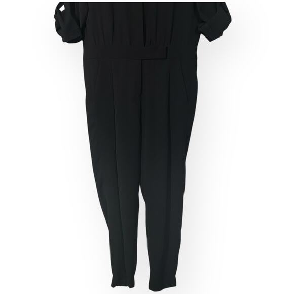 VINCE Button Front Jumpsuit Boilersuit Relaxed Roll Tab Sleeve Chic Trendy Black - Picture 9 of 15